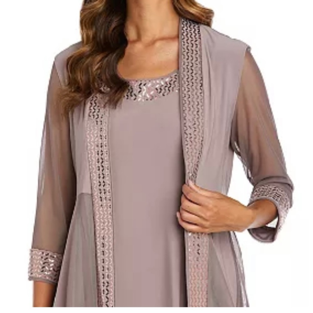 2 Piece Chevron Print Metallic Detail Jacket Dress.
